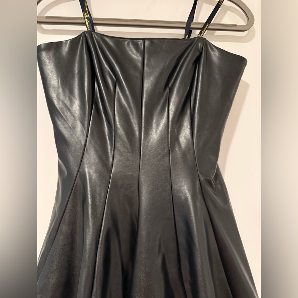 Shoshanna Celia Midnight Black Faux Leather Midi Dress size 6 NWT - Picture 9 of 11